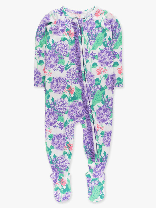 Bamboo Purple Hydrangea Garden Ruffle Footie Sleeper