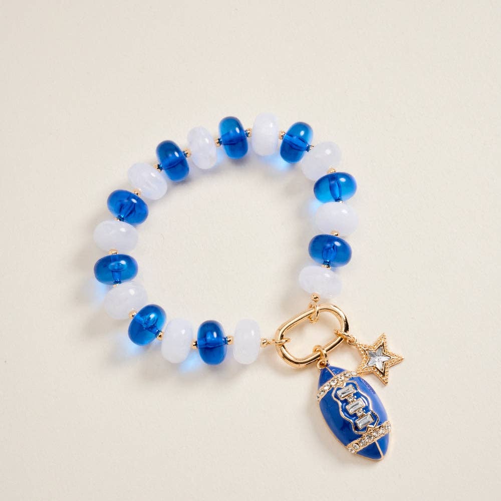 Blue & White Football Star Beaded Bracelet