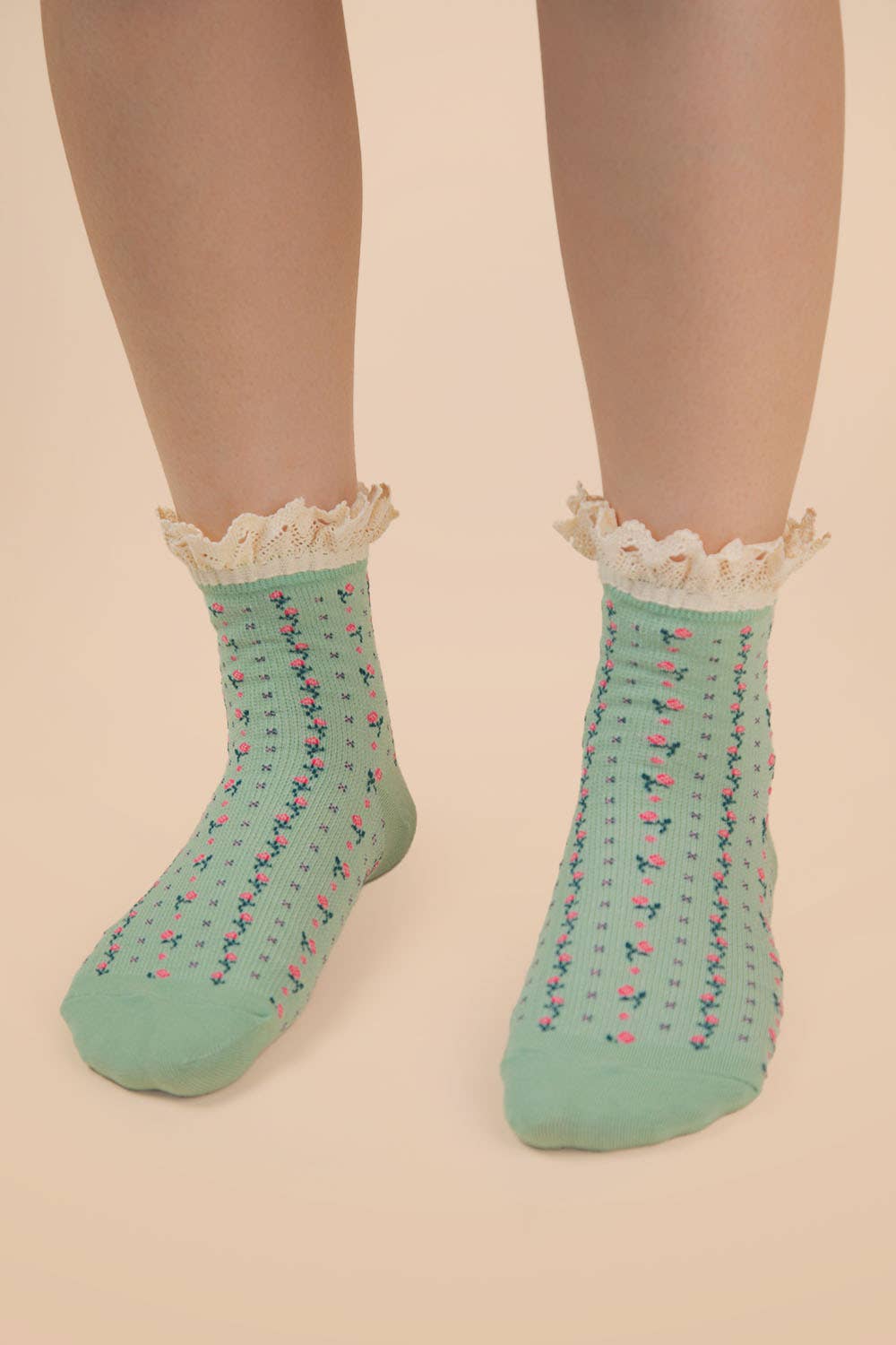 Sage Floral Lace Socks