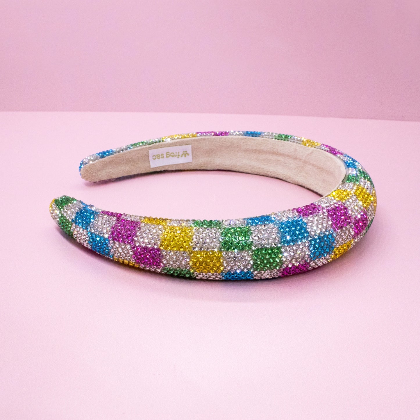 Girl’s Rainbow Rhinestone Checkerboard Headband