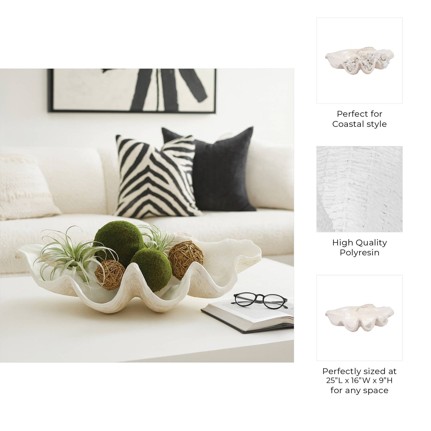 Ivory Polyresin Pearlized Clam Shell - 25 in.