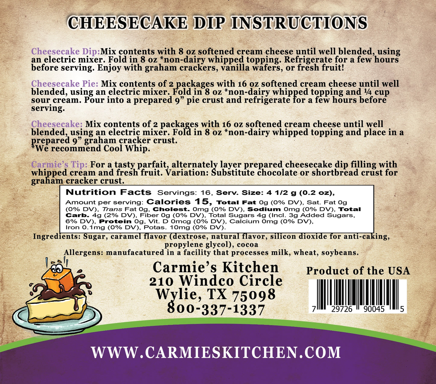 Carmie’s Chocolate Caramel Fudge Cheesecake Dip Mix