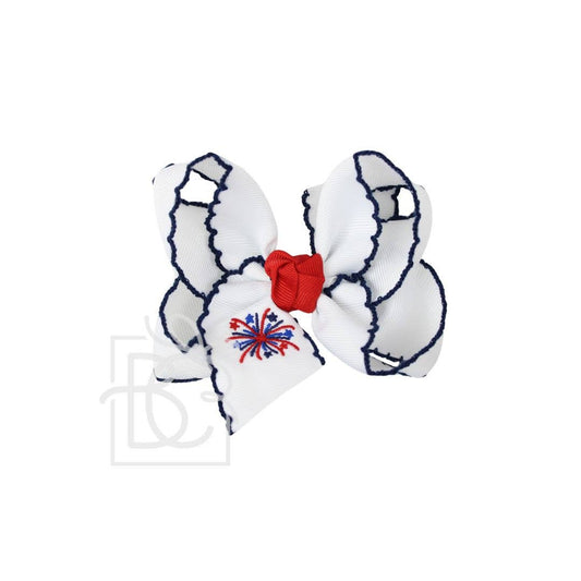 4.5" Embroidered Patriotic Fireworks Crochet Edge Hair Bow