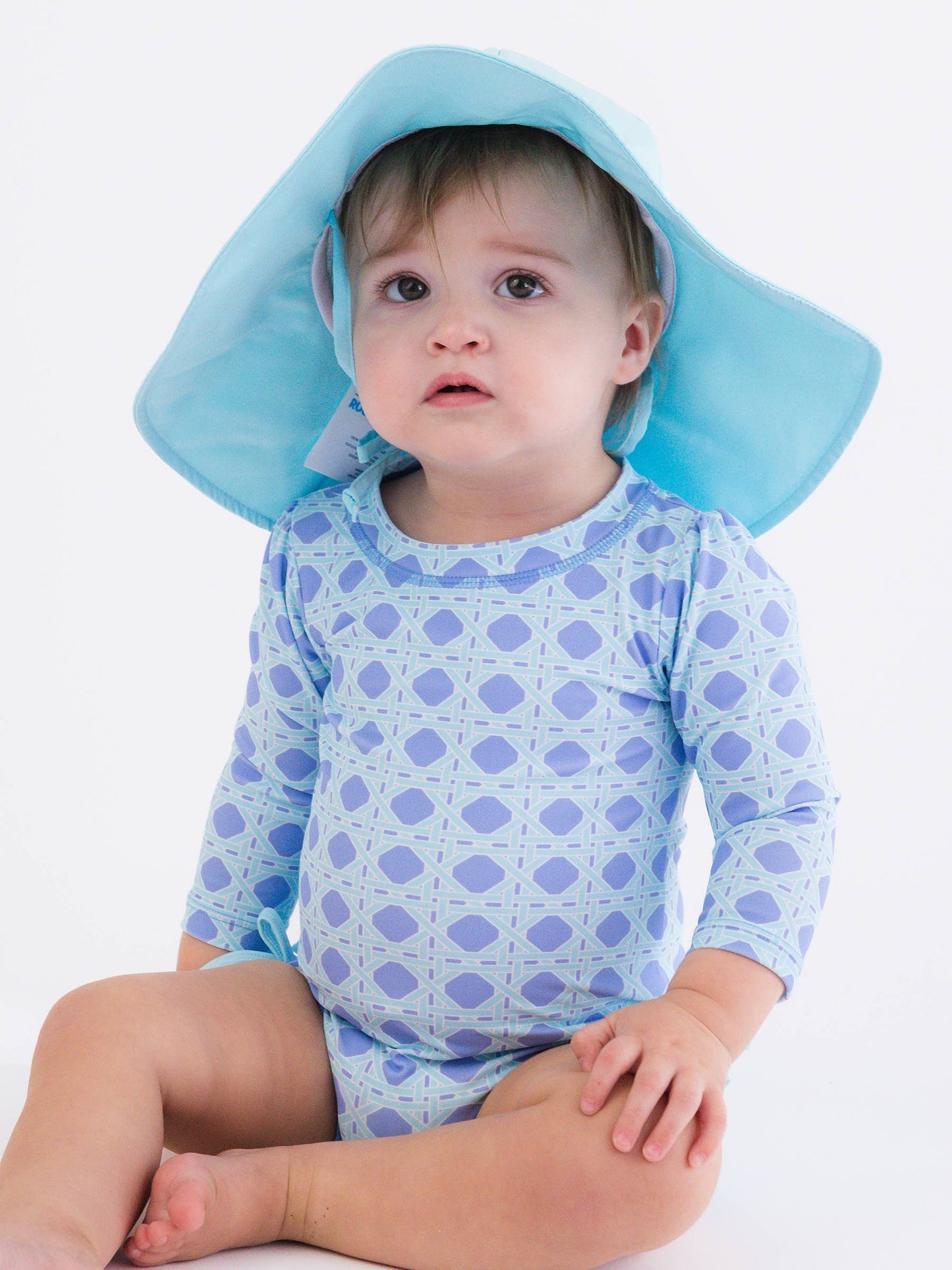 Baby Girls Periwinkle Blue Coastal Cane Long Sleeve One Piece Rash Guard Swimsuit