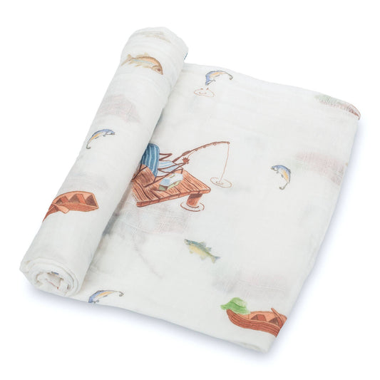 Gone Fishing Muslin Swaddle Blanket