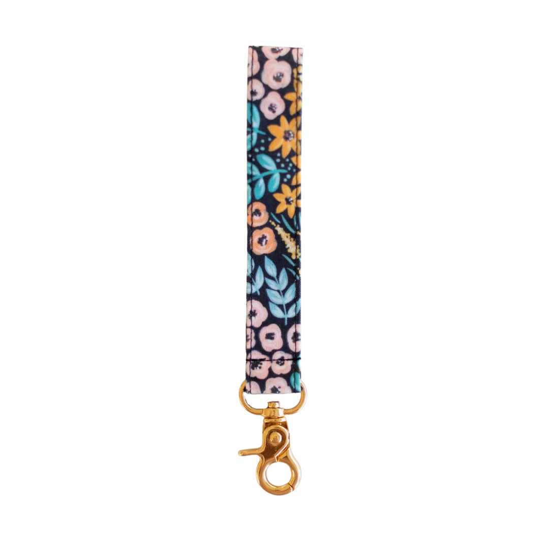 Black Floral Wristlet Keychain