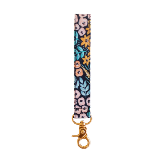 Black Floral Wristlet Keychain