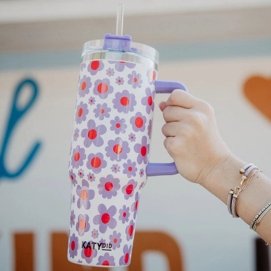 Lilac Floral Tumbler With Handle