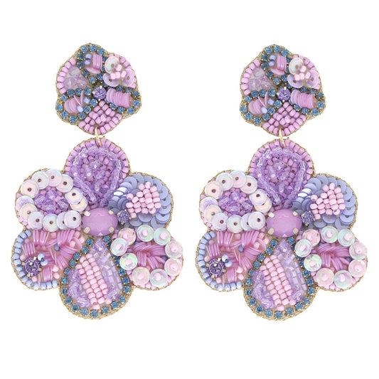 Lavender Flower Beaded Earrings