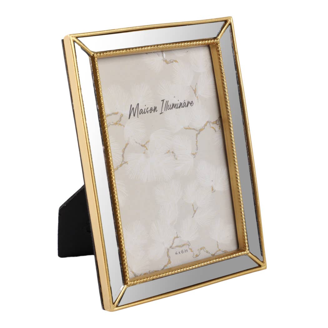 Gold 4x6 in. Resin Photo Frame with Mirrored Beaded Border