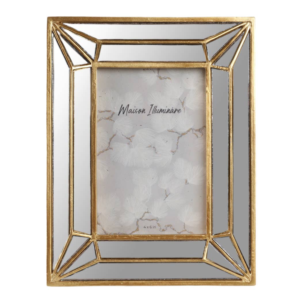 Gold 4x6 in. Resin Photo Frame with Deco Mirrored Border