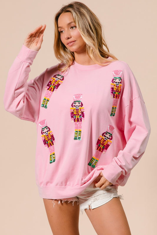 Pink Sequin Nutcracker Pullover