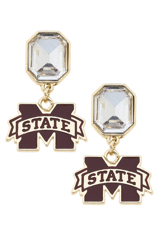 Mississippi State Bulldogs Rhinestone Enamel Logo Earrings