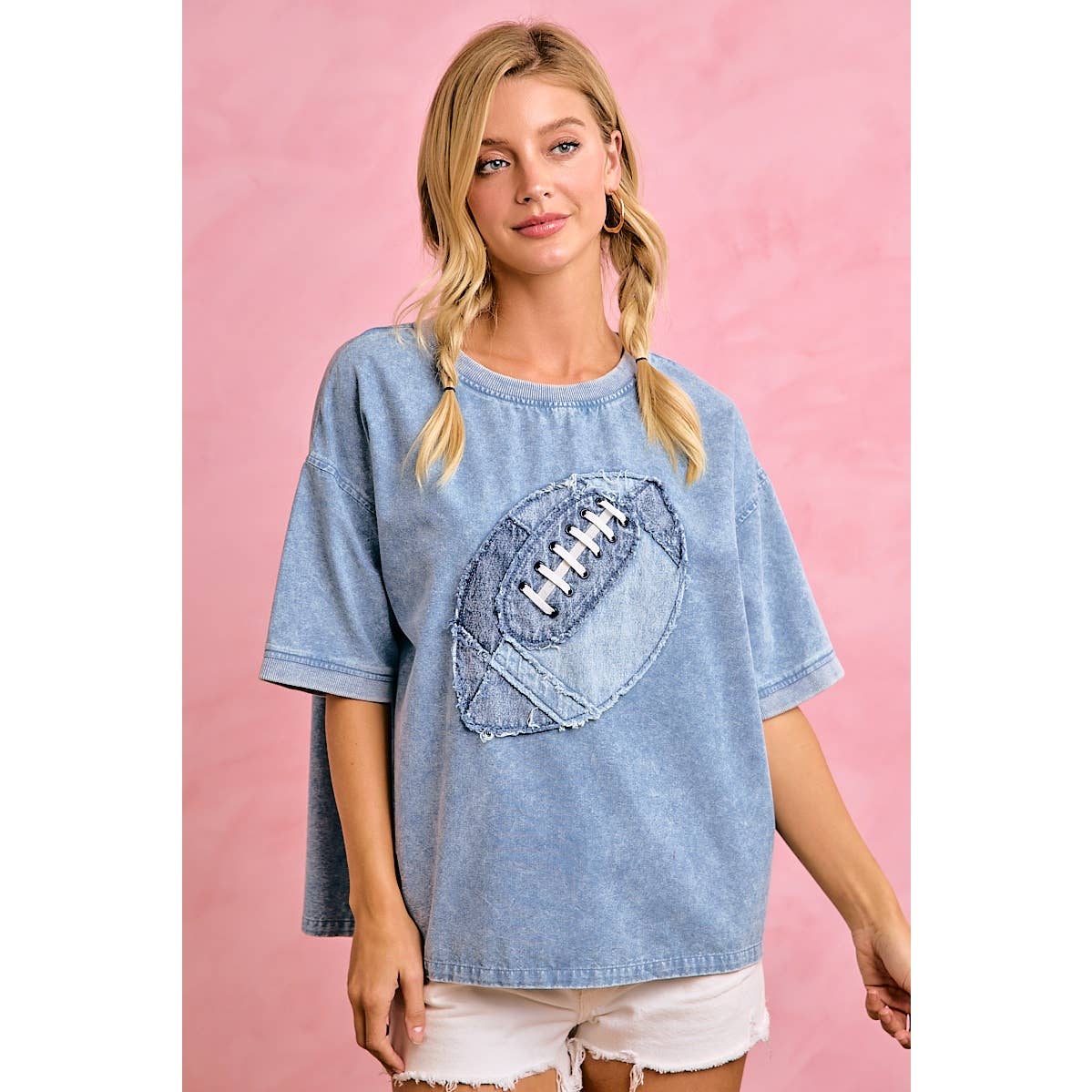 Gameday Denim Washed Football Applique Tee
