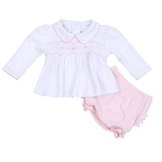 Ava & Archie Pink Smocked Collared Ruffle Diaper Cover