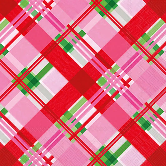 Pink Christmas Plaid Cocktail Napkins