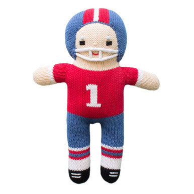 Red & Blue Crochet Football Player Rattle