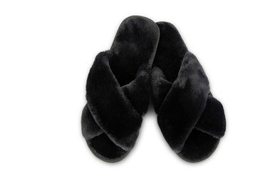 Black Plush House Slippers