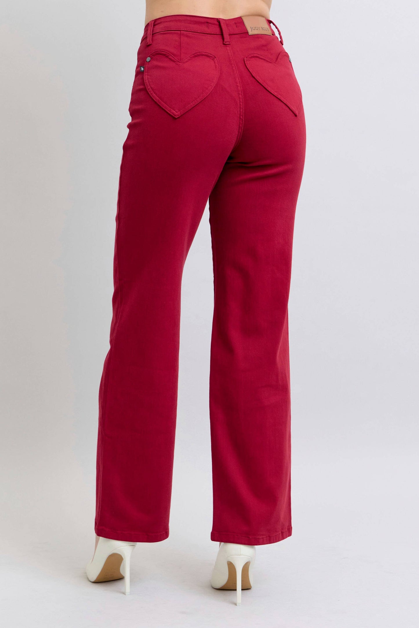 Red Heart Shaped Pockets Straight Leg Jeans