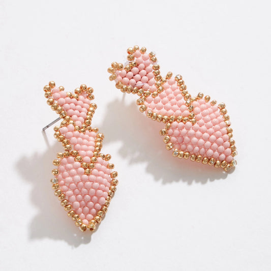 Pink Triple Heart Seed Bead Earrings