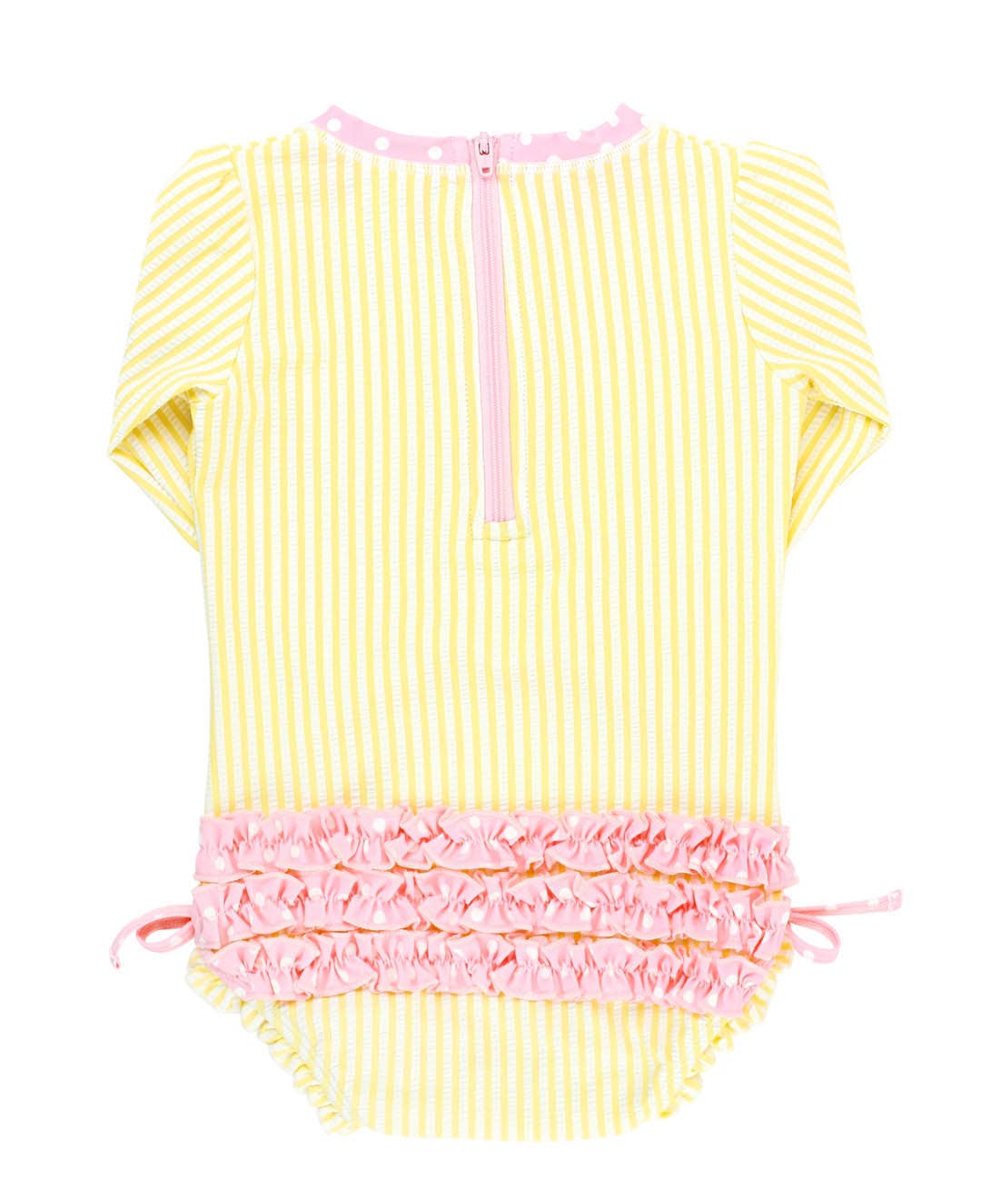 Baby Girls Banana Seersucker Long Sleeve One Piece Rash Guard Swimsuit