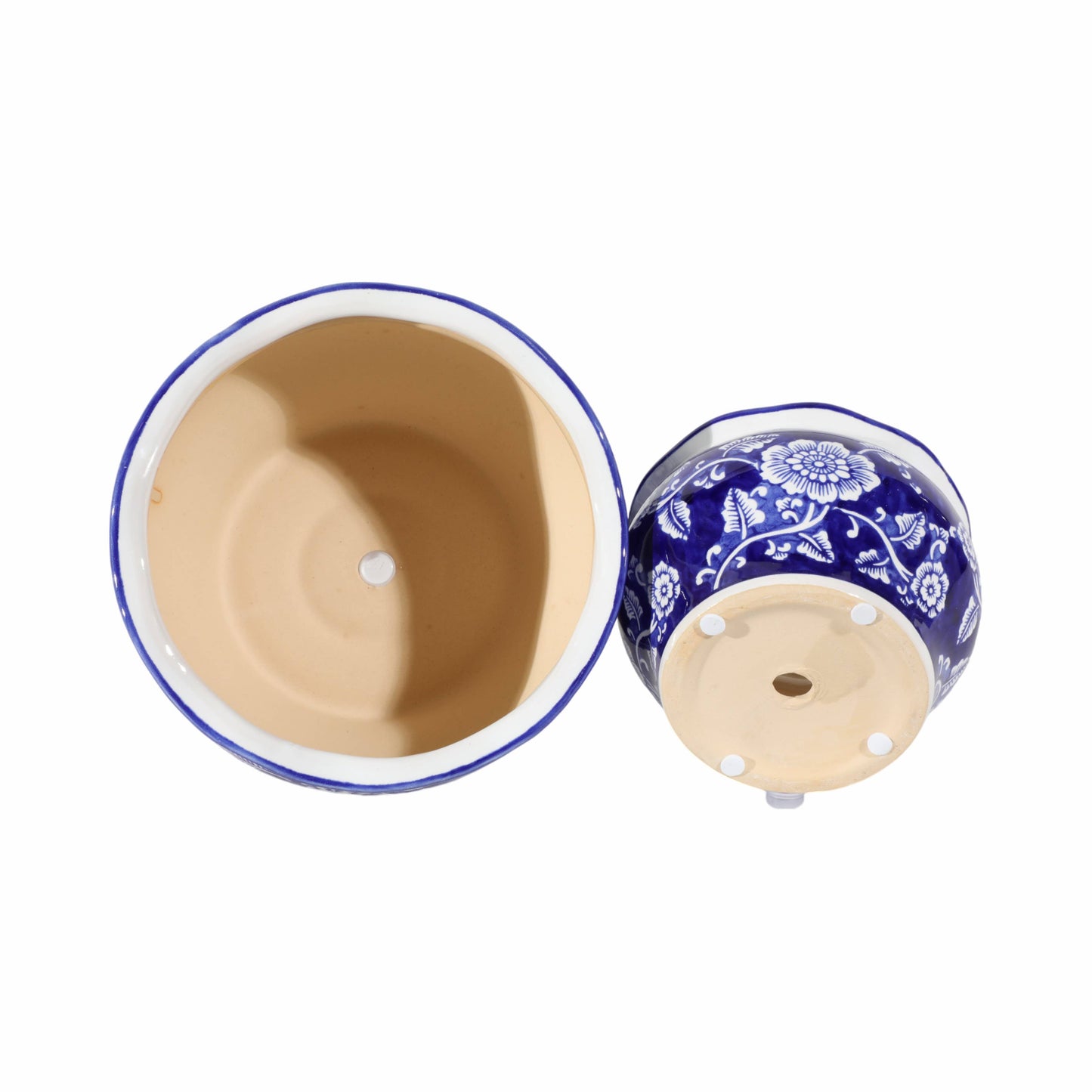 Large Blue Ceramic Chinoiserie Floral Planter