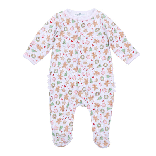 Frosted Wonderland Print Ruffle Footie - Pink