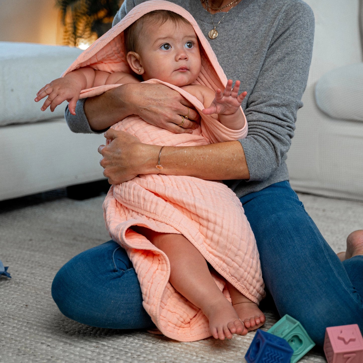 Pink Hooded Muslin Towel - Single