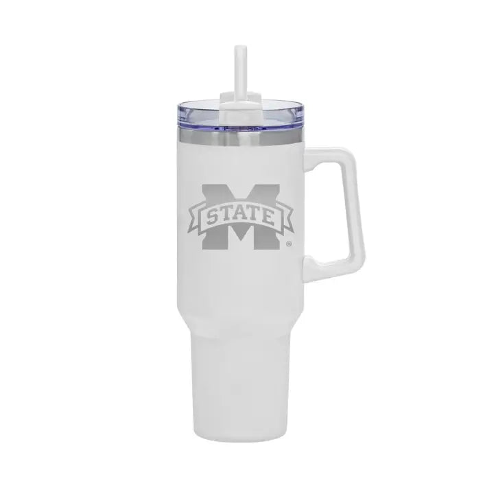 White 40 oz. Mississippi State Logo Tumbler With Handle