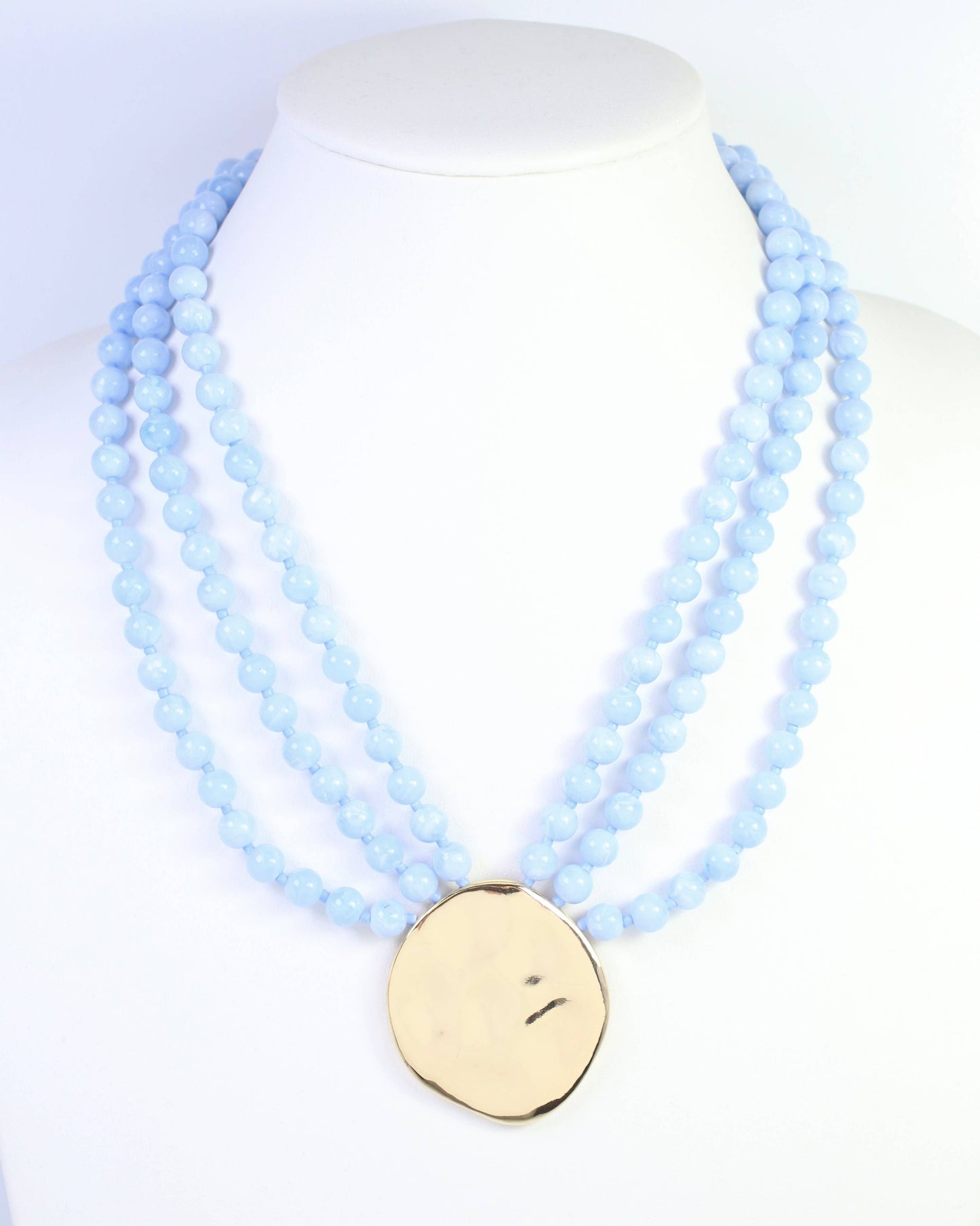 Kori Blue Beaded Layered Necklace with Gold Pendant