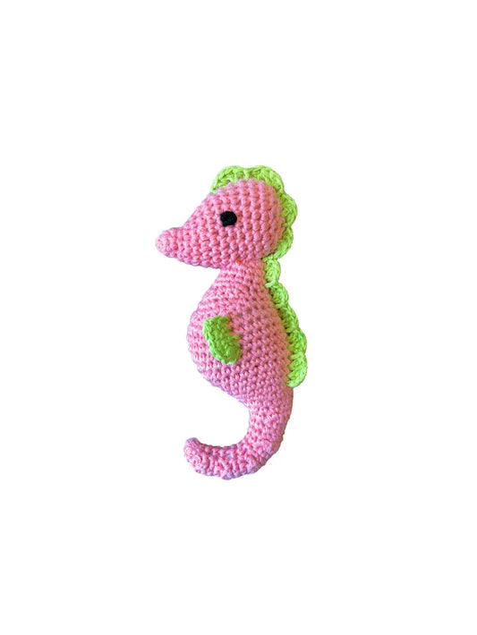 Pink Seahorse Crochet Rattle