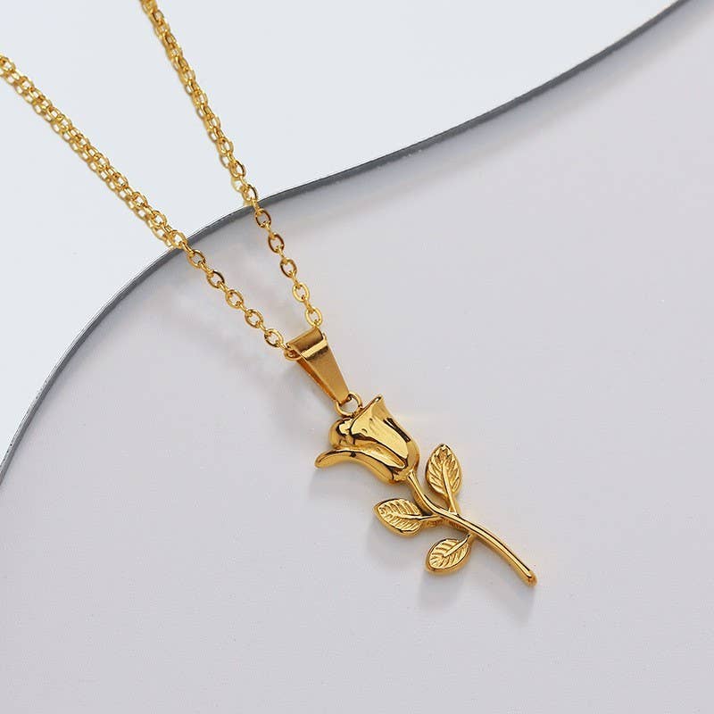 Gold Rose Charm Necklace
