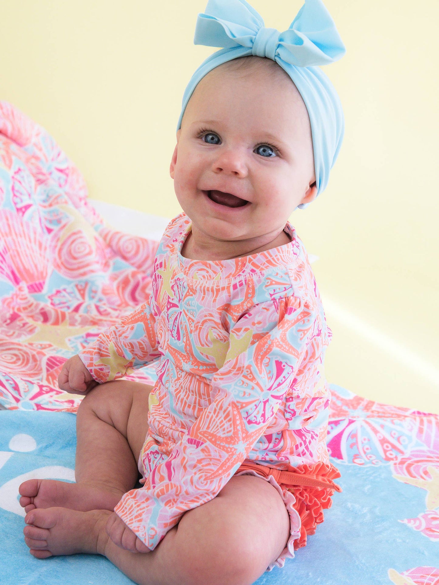 Baby Girls Sunset Seashells Long Sleeve One Piece Rash Guard Swimsuit