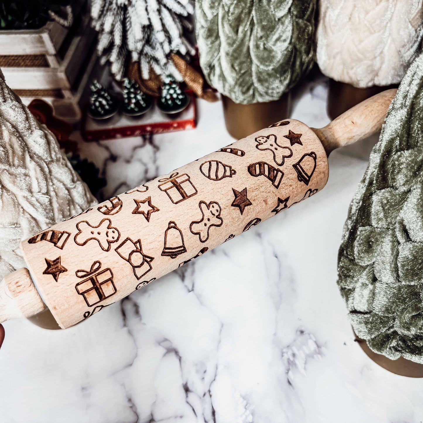 Christmas Trees Pattern Wood Rolling Pin