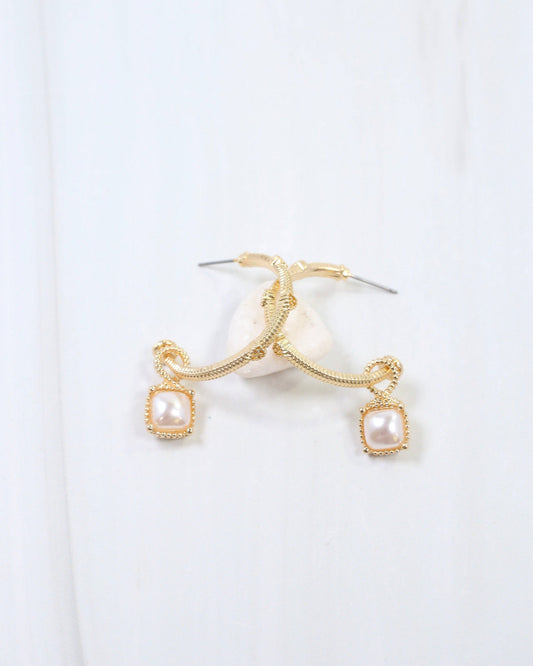Anika Textured Large Hoop With Dangle Pearl