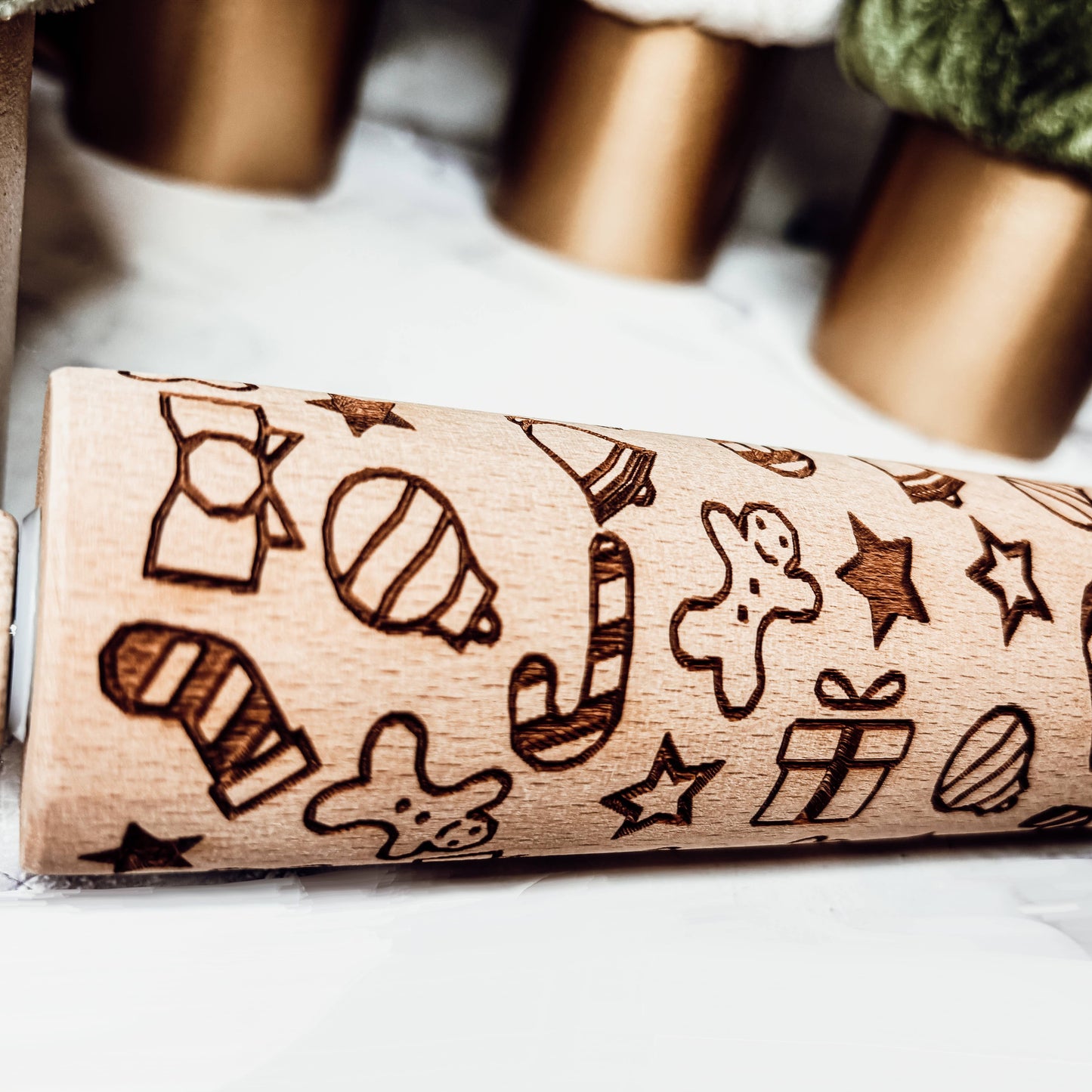 Reindeer Pattern Wood Rolling Pin