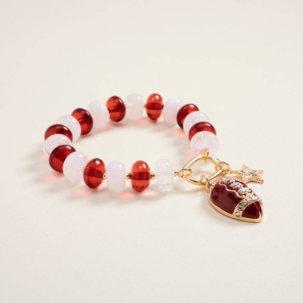 Maroon & White Football Star Beaded Bracelet