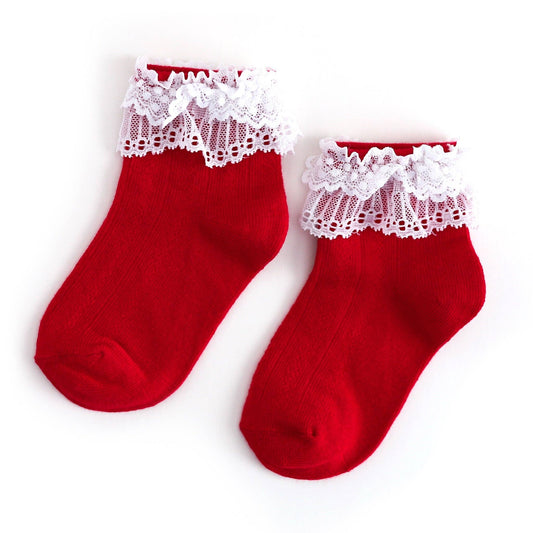 Red & White Lace Bobby Socks