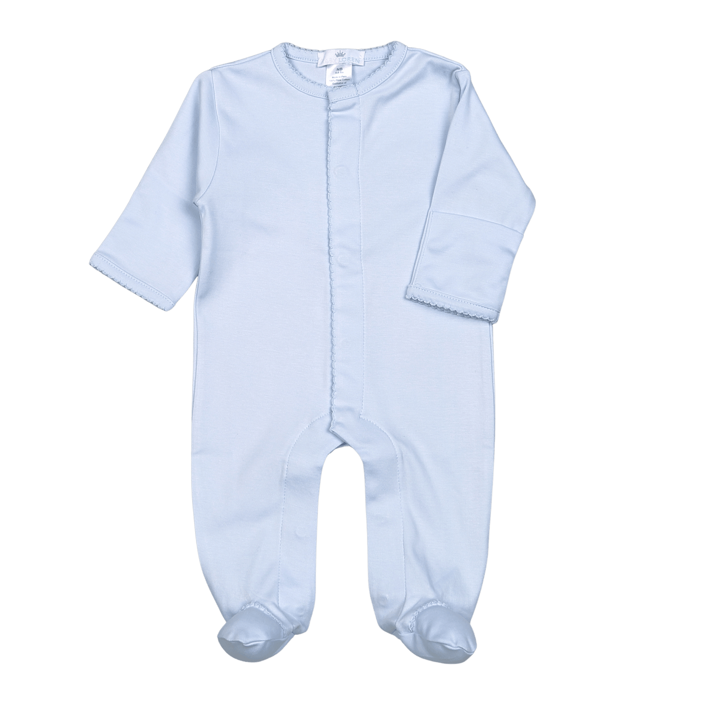 Blue Snap Footie / Blue Picot Trim
