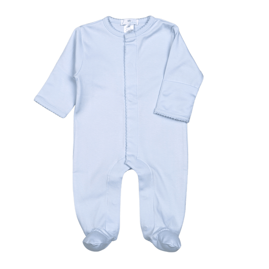 Blue Snap Footie / Blue Picot Trim