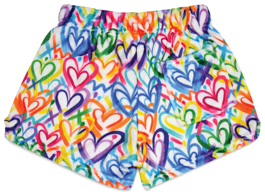 Multicolor Hearts Fleece Pajama Shorts