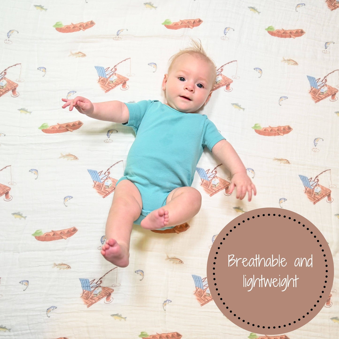 Gone Fishing Muslin Swaddle Blanket