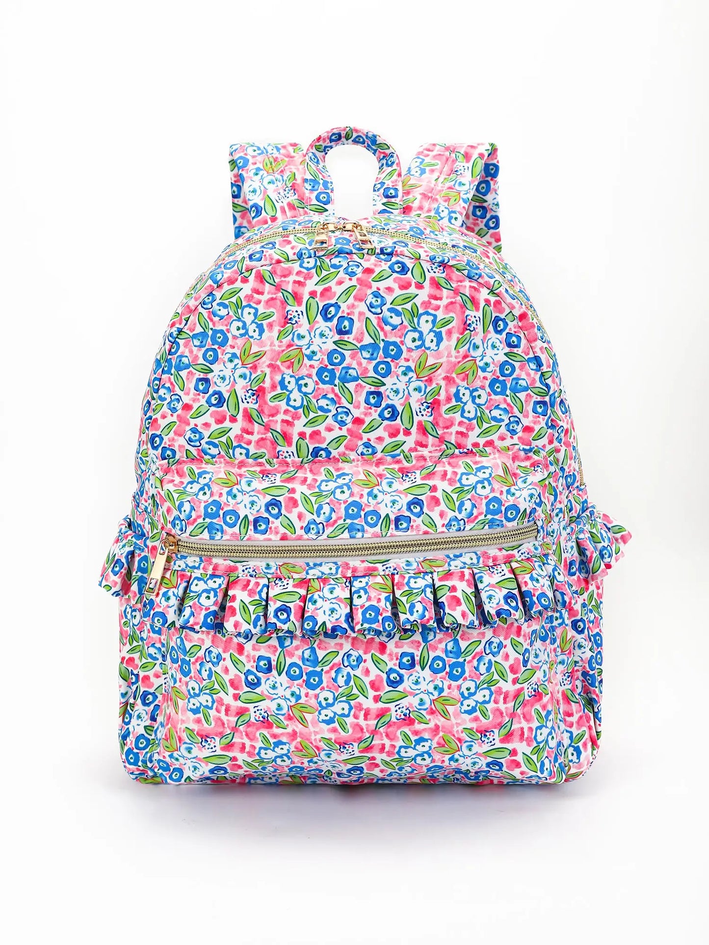 Blue & Hot Pink Floral Ruffle Backpack