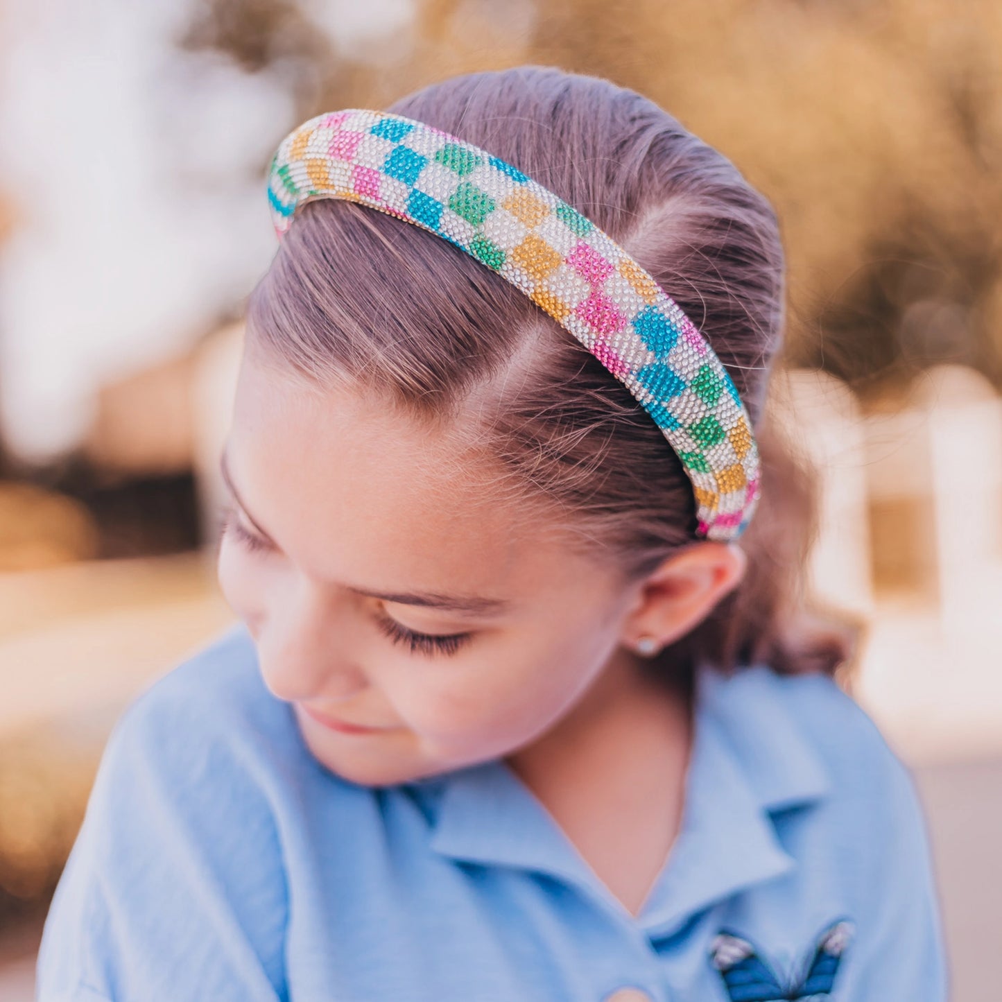 Girl’s Rainbow Rhinestone Checkerboard Headband