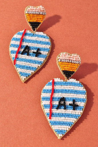 Notebook Paper Heart Beaded Earrings