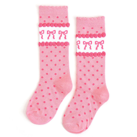 Pink Bow Scalloped Knee Socks