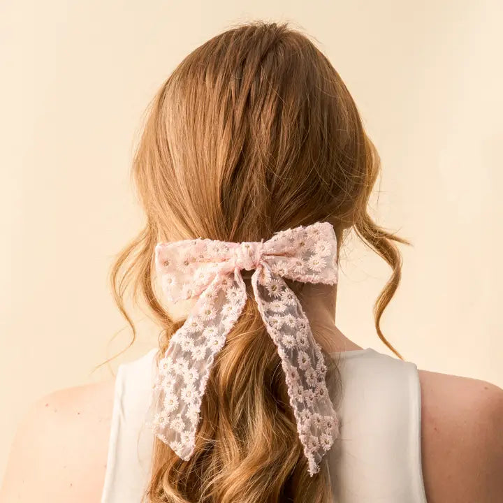 Ditzy Daisies Hair Bow - Blush