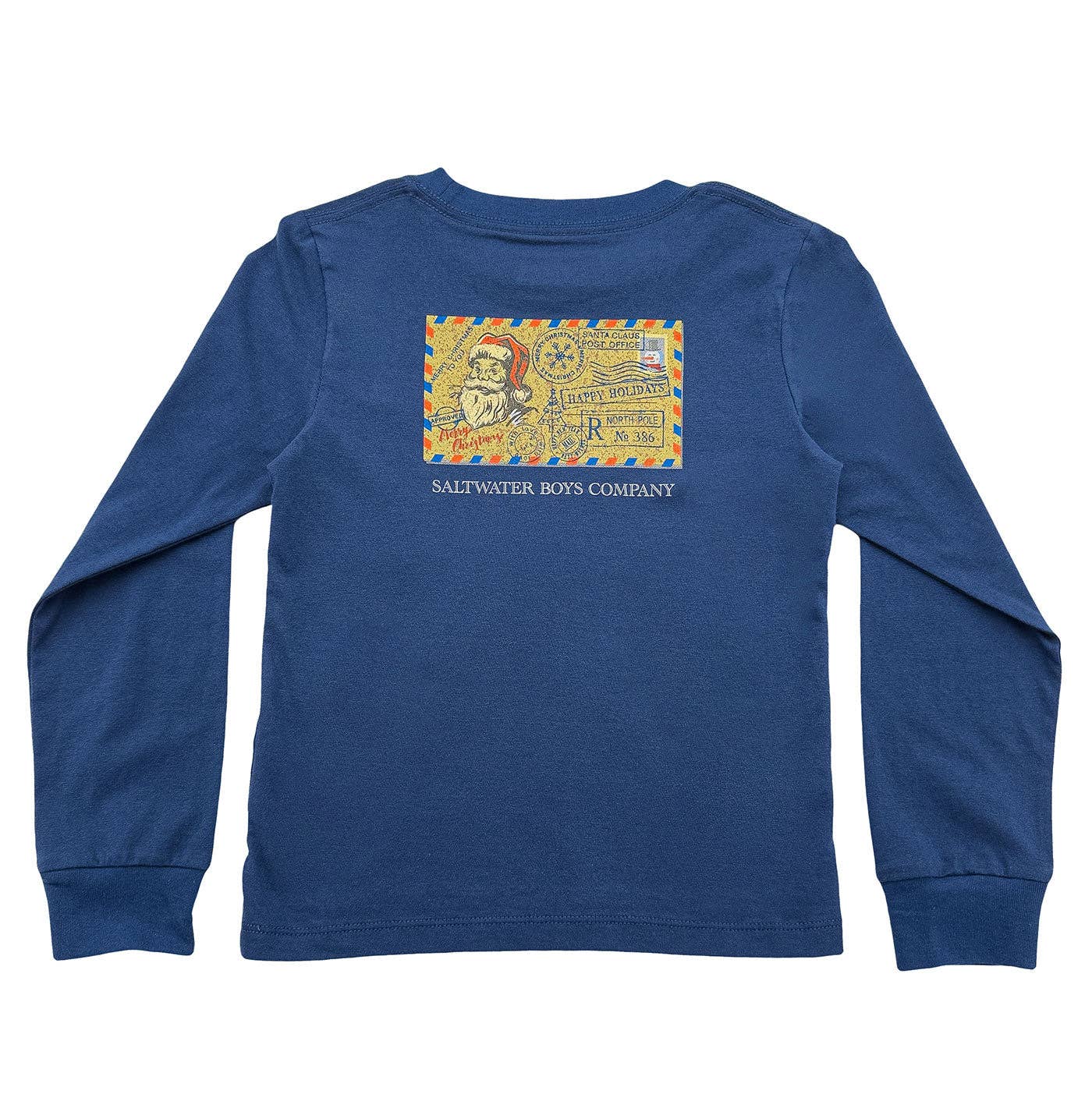 Christmas Postcard Blue Long Sleeve Graphic Tee