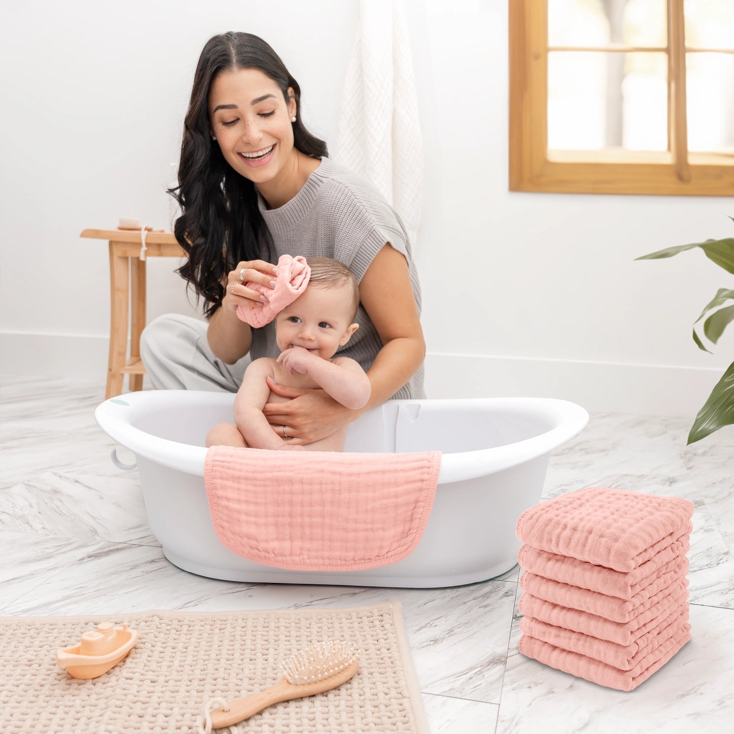 Pink Muslin Washcloth Set