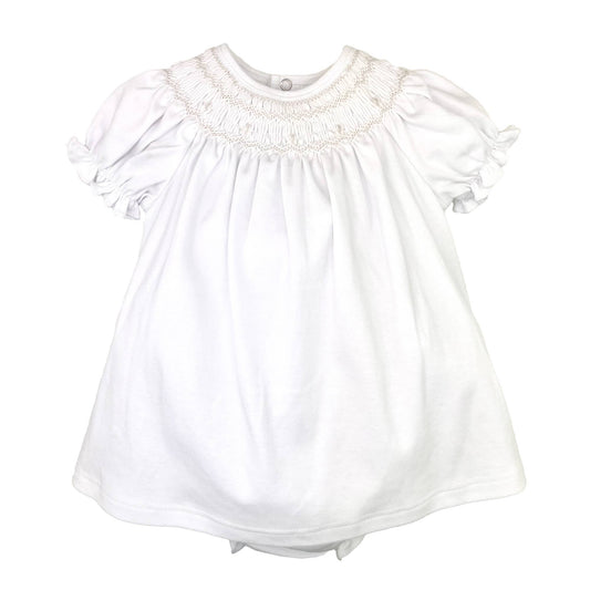 White Bishop Smocked Knit Dress